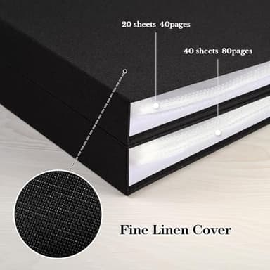 Mublalbum 12x12 Inch Large 3 Ring DIY Scrapbook Photo Album with 40 Plastic Sleeves 80 Pages Linen Cover Folder Binder for Baby Travel Wedding Couple Anniversary and DIY Projects (Black) - Image 6