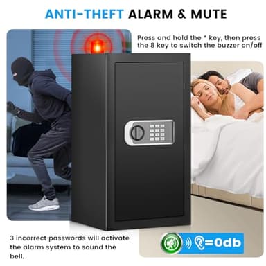 4.3 Cuft Large Home Safe, Safe Box with Fireproof Waterproof Bag, Anti-theft Digital safety Box with Programmable Keypad Keys, Smart Alert, Mute Mode, Security Safes for Documents Valuables - Image 4
