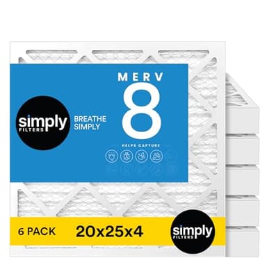 Simply 20x25x4 Air Filter, MERV 8, MPR 600, 6 Pack, Furnace Air Filter for HVAC (Actual Size:19.5"x24.5"x3.63") DUST, Pet, & Allergy Control - Image 1