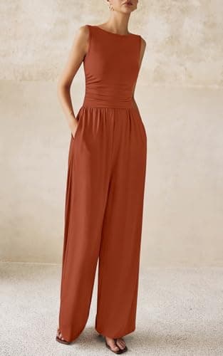 PRETTYGARDEN One Piece Jumpsuits for Women Dressy Casual Sleeveless Crewneck Wide Leg Rompers Jumpers 2025 Vacation Summer Outfits(Brick Red, M) - Image 8