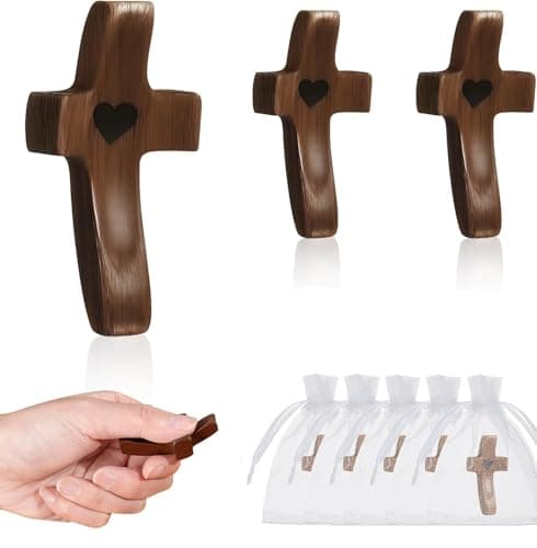 Handmade 3Pcs Pocket Cross My Heart with Organza Bags - Stress Relief Fidget Toy for Christian, Pocket Prayer Cross, Religious Easter Day First Communion Gifts, Fathers Day Gifts - Image 1