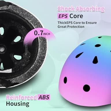 Kids Helmet and Pads Set for Skateboard & Bike - Adjustable Toddler Safety Gear with Cool Color Gradient for Boys Girls 3-5-8-14 Years Old, for Scooter, Rollerblading, Longboard - Image 4