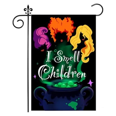 Halloween Garden Flag, I Smell Children Garden Flag, Hocus Pocus Witch Flag for Outside,Burlap Yard Flag 12x18 Double Side for Halloween Outdoor Decorations - Image 1