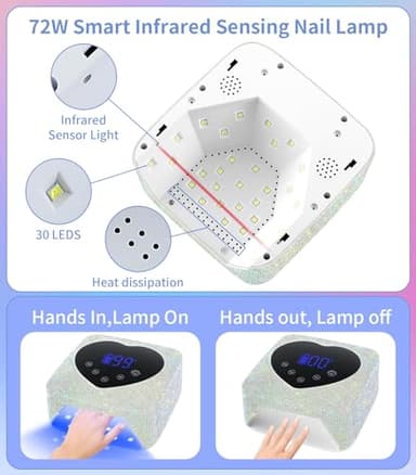 HUGMAPLE Cordless UV Nail Lamp for Gel Nails 72W, Rechargeable Diamond LED Nail Dryer with 5 Timer Setting, Touch Control & Auto Sensor, Fast Nail Light Curing Lamp for Salon & Home - Image 2
