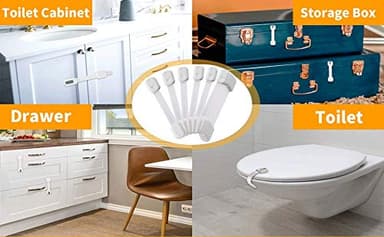 12 Pack Vmaisi Multi-Use Adhesive Straps Locks - Childproofing Baby Proofing Cabinet Latches for Drawers, Fridge, Dishwasher, Toilet Seat, Cupboard, Oven,Trash Can, No Drilling (White) (12) - Image 2