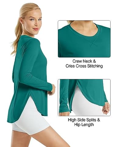 G4Free Plus Size Loungewear for Women Workout Long Sleeve Tops Lightweight Athletic Gym Tops for Women(Teal,XXXL) - Image 2