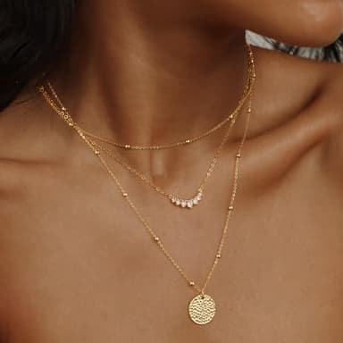 Kyerlyn layered gold necklaces for women,Stackable Stack 14K Gold Plated Chain Necklace Trendy Layering Coin CZ Simple Circle Cubic Zirconia Pendant Necklaces Set Gold Jewelry for women Gifts - Image 2