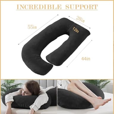 WhatsBedding Pregnancy Pillows for Sleeping, J Shaped Full Body Maternity Pillow for Adults, Memory Foam Filling Support for Back, Legs, Belly, HIPS for Pregnant Women (Black) - Image 4