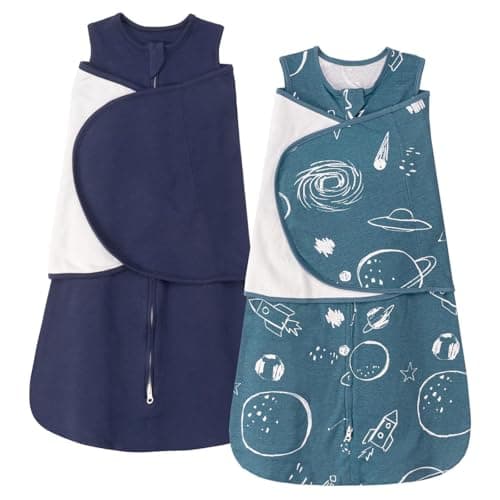 ZIGJOY Sleep Sack Swaddle 1.0 Tog Baby Wearable Blanket 100% Cotton Baby Swaddle Blanket for Newborns 0-6 Months Space&Blue - Image 1