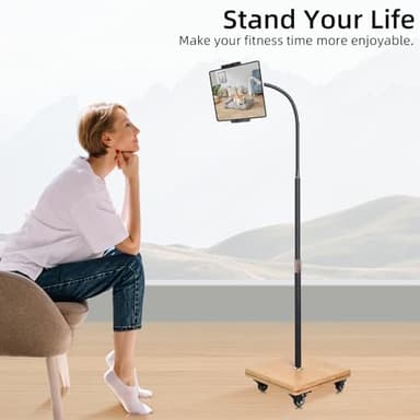 wishacc Tablet Floor Stand for Bed - Gooseneck Tablet Holder Mount with Adjustable Height and 4 Wheels, Compatible with iPad mini Air Pro 12.9/9.7, Galaxy Tab, Kindle, Cell Phones (4.7"-13") - Image 4