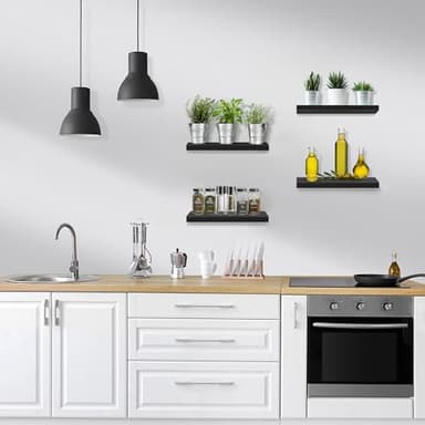 Sorbus Floating Shelves for Wall, Bathroom Shelves Wall Mounted for Kitchen, Bedroom, Living Room, Bathroom Storage, Over Toilet, Hanging Book Shelf for Wall Home Decor (Black, 4 Pack) - Image 5