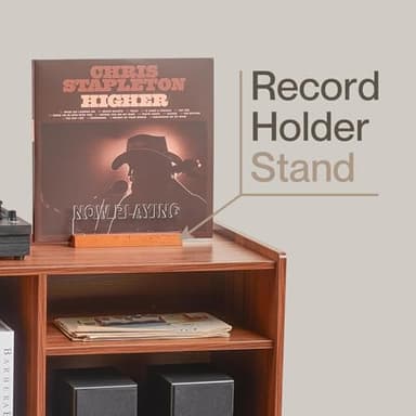 LOFT + IVY Record Player Stand with Vinyl Storage – Turntable Table with Shelves and Backboard – Walnut Wood Frame Vinyl Record Storage with Headphone Hook – Compact Audio Stand with Stabilizers - Image 2