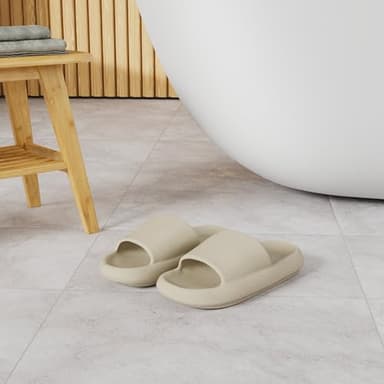 BRONAX Slides for Women and Men Pillow Slippers for Female Size 9 Indoor Antislip Home Platform House Sandals Slipers Comfy Cushioned Thick Sole 40-41 Khaki - Image 2