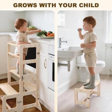 Toddler Kitchen Step Stool, 4-in-1 Foldable Standing Tower with Blackboard, Toddler Step Stool for Bathroom Sink, Kitchen Counter, Ages 18 Months to 4 Years - Image 7