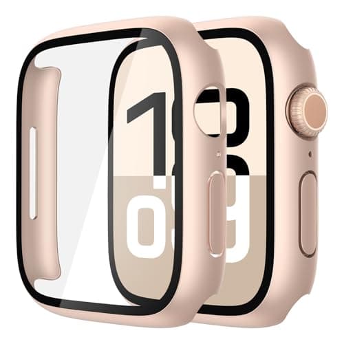 Misxi 2 Pack Tempered Glass Case Compatible for Apple Watch Series 11 (2025) Series 10 46mm, Hard PC Screen Protector Overall Protection Scratch-Resistant Cover for iWatch, 1 Rose Gold + 1 Transparent - Image 1