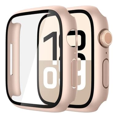 Misxi 2 Pack Tempered Glass Case Compatible for Apple Watch Series 11 (2025) Series 10 46mm, Hard PC Screen Protector Overall Protection Scratch-Resistant Cover for iWatch, 1 Rose Gold + 1 Transparent - Image 1