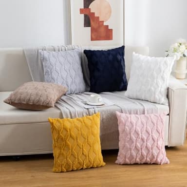 Mimkus Boho Faux Wool Pillow Covers 18 x 18 Inch Set of 2 Soft Plush Short Wool Pillowcase Square Velvet Cushion Case for Sofa Bedroom, Khaki - Image 5