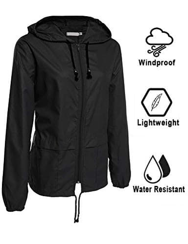 Avoogue Lightweight Raincoat Climbing Jackets Women's Waterproof Windbreaker Packable Outdoor Hooded Fall Rain Jacket Black XL - Image 2