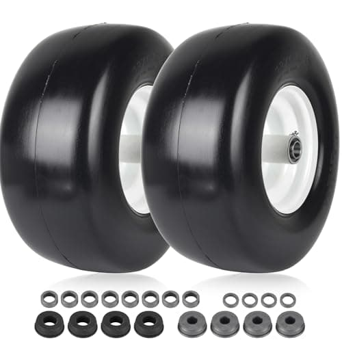 AR-PRO (2-Pack) 13x6.50-6 Flat Free Tire and Wheel - Universal 13x6.5-6 Solid Rubbe Riding Lawn Mower Tire with Rim - With 5.5"-7.8” Centered Hub and 3/4" Bearings extra 5/8" 1/2” Bushings - Image 1