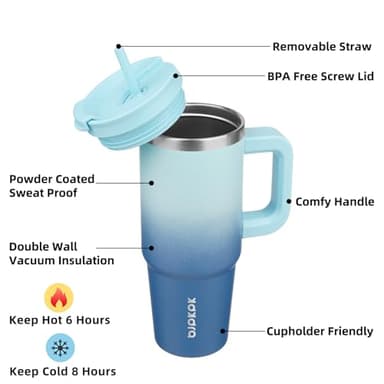 BJPKPK Tumbler With Handle 30 oz Stainless Steel Insulated Tumbler With Lid And Straw For Water Or Ice Coffee,Sky - Image 2
