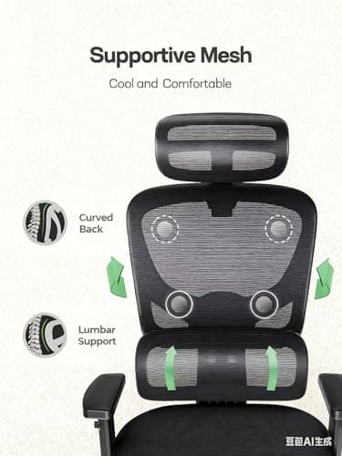 Marsail Ergonomic Office Chair with Adjustable Lumbar Support & 2D Headrest, Breathable Mesh Desk Chair with Adjustable Arms, Swivel Rolling Task Chair for Home Office, Black - Image 5