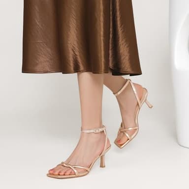 AIUNIIND Women's Sandals Square Open Toe Kitten Heels Strappy Ankle Strap Sandals for Women Comfort Dress Party Shoes Champagne 8 - Image 4