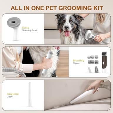 Dog Grooming Vacuum, Dog Grooming Kit with Pet Clipper Nail Grinder, 3 Suction Modes Dog Brush Vacuum with 6 Pet Grooming Tools (Coffee) - Image 4