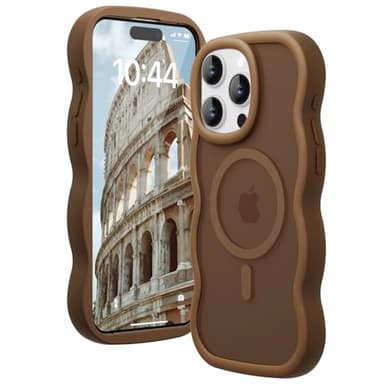 Amzfield Magnetic for iPhone 15 Pro Max Case, Compatible with Magsafe Wavy Frame Cute Translucent Matte Hard Back Silicone Bumper Shockproof Phone Case for iPhone 15 Pro Max Women Girls, Brown - Image 1