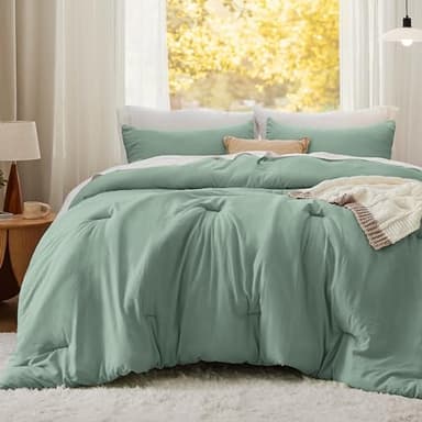 Bedsure California King Size Comforter Set, Sage Green Soft Prewashed Bedding for All Seasons, 3 Pieces GentleSoft™ Bed Set, 1 Lightweight Comforter (104"x96") and 2 Pillowcases (20"x36") - Image 2