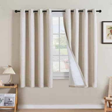 H.VERSAILTEX Linen Curtains 100% Blackout Curtains for Bedroom 63 inch Long Full Light Blocking Nature Linen Blended Window Curtains for Living Room Nickel Grommet (2 Panels, Heathered Natural) - Image 1
