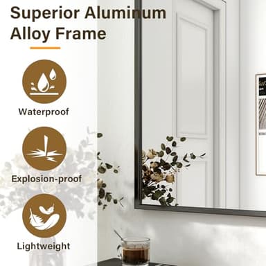 HARRITPURE 48"x30" Framed Bathroom Mirror for Wall Rectangle Mirror Aluminum Alloy Frame Wall-Mounted for Farmhouse Entryway Bedroom Living Room Black - Image 3