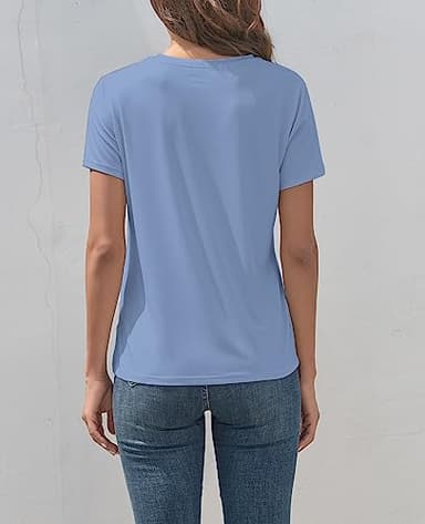 KevaMolly Basic Blue T Shirts for Women UPF 50+ Short Sleeve Casual Solid Summer Tops Trendy Solid Loose Fit Tshirt M - Image 2