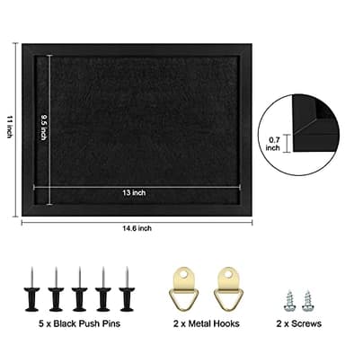 TORASO Cork Board Bulletin Board with Felt,Wood Framed Display Bulletin Board for Walls with Pins, Eye Bolts, gaskets, Screws, Pin Board for Office, School and Home(Black,1pc) - Image 6