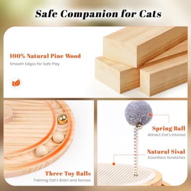 LMUGOOS Cat Scratcher, Cat Natural Sisal Scratching Pad, Kitten Interactive Toy with Ball Track Spring Ball for Chasing Hunting Mental Physical Exercise Puzzle - Image 5