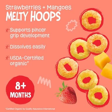 Earth's Best Organic Melty Hoops, Bite-Sized Snacks for Babies 8 Months and Up, Strawberry and Mango, 0.32 Ounce Individual Bags (Pack of 4) - Image 3