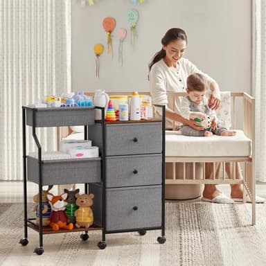 Modanais Baby Diaper Caddy Organizer and Storage - 3 Tier Rolling Cart with Dividers and Drawers, Easy To Assemble, Mobile Utility Cart with Wheels for Nursery, Bedroom, Changing Table & Crib - Image 2