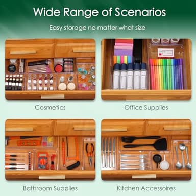 Criusia Drawer Organizer Set, Acrylic Non Slip Non Cracking Kitchen Drawer Storage Tray Large Size Divider, Multifunctional Storage for Cosmetics, Bathroom, Tools, Kitchen and Office (8 PACK) - Image 6