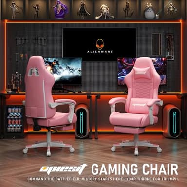 Opiesit Gaming Chair, Computer Gaming Chairs with Footrest, Linkage Armrests and Lumbar Support, High Back Ergonomic Office Chair for Adults, Big and Tall Desk Chair(Pink) - Image 2