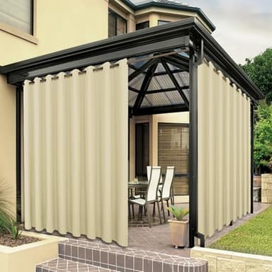 BONZER Wide Waterproof Outdoor Curtains for Patio Heavy Privacy Light Filtering Grommet Outside Curtains for Porch, Pergola, Gazebo, 1 Panel, 110W x 108L inch, Cream - Image 1