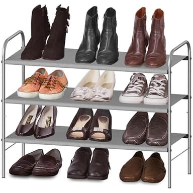 Simple Houseware 3-Tier Shoe Rack Storage Organizer, Grey – Space-Saving Shoe Shelf, Holds 9–16 Pairs, Sturdy Metal Frame, Easy Assembly – Closet, Entryway, Bedroom Shoe Storage Solution - Image 6