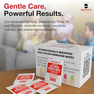 Nail Polish Remover Pads - 100% Non-Acetone - 50 Pack Bulk Set - Individually Wrapped - Quick Nail Polish Remover Wipes - Fingernail Travel Kit to Clear Nail Polish for Home & Professional Removal - Image 5