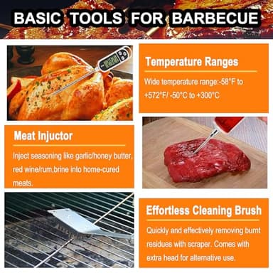 Grilljoy 24PCS BBQ Grill Tools Set with Meat Thermometer and Injector - Extra Thick Stainless Steel Fork, Spatula& Tongs - Complete BBQ Accessories in Aluminum Case - Perfect Grill Gifts for Men - Image 5