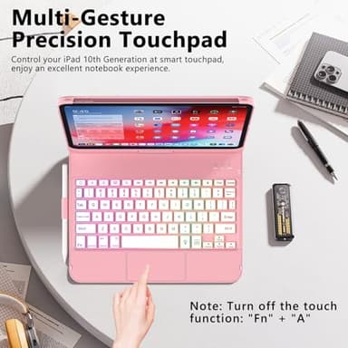 FUWANG Touch Keyboard Case for iPad (A16) 11th Generation 11 inch 2025&10th Gen 10.9 inch 2022, 360° Rotate for iPad 10th Generation Case with Keyboard, Backlit Keyboard Case with Pencil Holder, Pink - Image 3