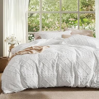 Bedsure Boho Duvet Cover Queen Size - White Breathable & Soft Boho Bedding, Machine Washable Comforter Cover for All Seasons, Includes 1 Duvet Cover 90"x90" with 2 Pillow Shams & Zipper Closure - Image 1