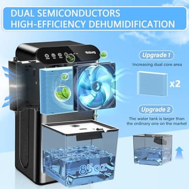 Dehumidifier for Home, Dehumidifier for Basement with 85 OZ Big Water Tank, (800 sq.ft.) Small Dehumidifier with Drain Hose for Bedroom Bathroom with Auto Shut Off, Timer, 7 Colors LED (Black) - Image 2