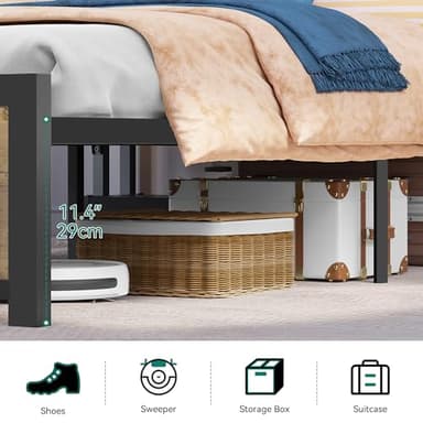 YITAHOME Queen Bed Frame with 2-Tier Storage Headboard, Metal Platform Bed Frame with Charging Station & LED Lights, Noise-Free/Metal Support/No Box Spring Needed, Rustic Brown - Image 5