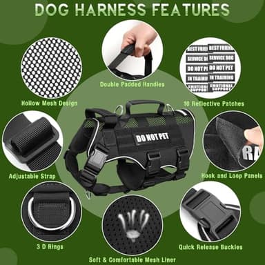 WINSEE Mesh Dog Harness with 10 Pet Patches for Medium Service Dog in Training, Breathable Tactical Molle Vest with Double Handle, Reflective Military Pet Vest for Walking Hiking - Image 4