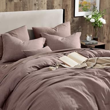 Geniospin King Size Comforter Set- 7 Piece Misty Rose Textured King Bedding Set, Soft Solid Bed in a Bag for All Season, King Comforter Set with Sheets(Misty Rose,102''x90'') - Image 5