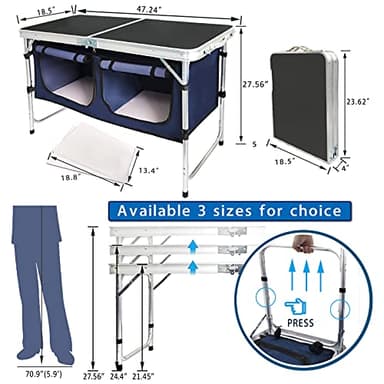 HYMnature Folding Camping Table with Storage Compartment Aluminum Lightweight Camp Kitchen Table Height Adjustable Indoor/Outdoor Table Perfect for Tailgating, Backyards, BBQ,Picnic, Black - Image 2