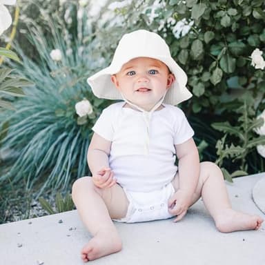 Konssy 2 Pack Muslin Baby Sun Hat UPF 50+ Sun Protection Baby Bucket Hat Summer Beach Hats with Wide Brim for Boys & Girls Blue-White - Image 2